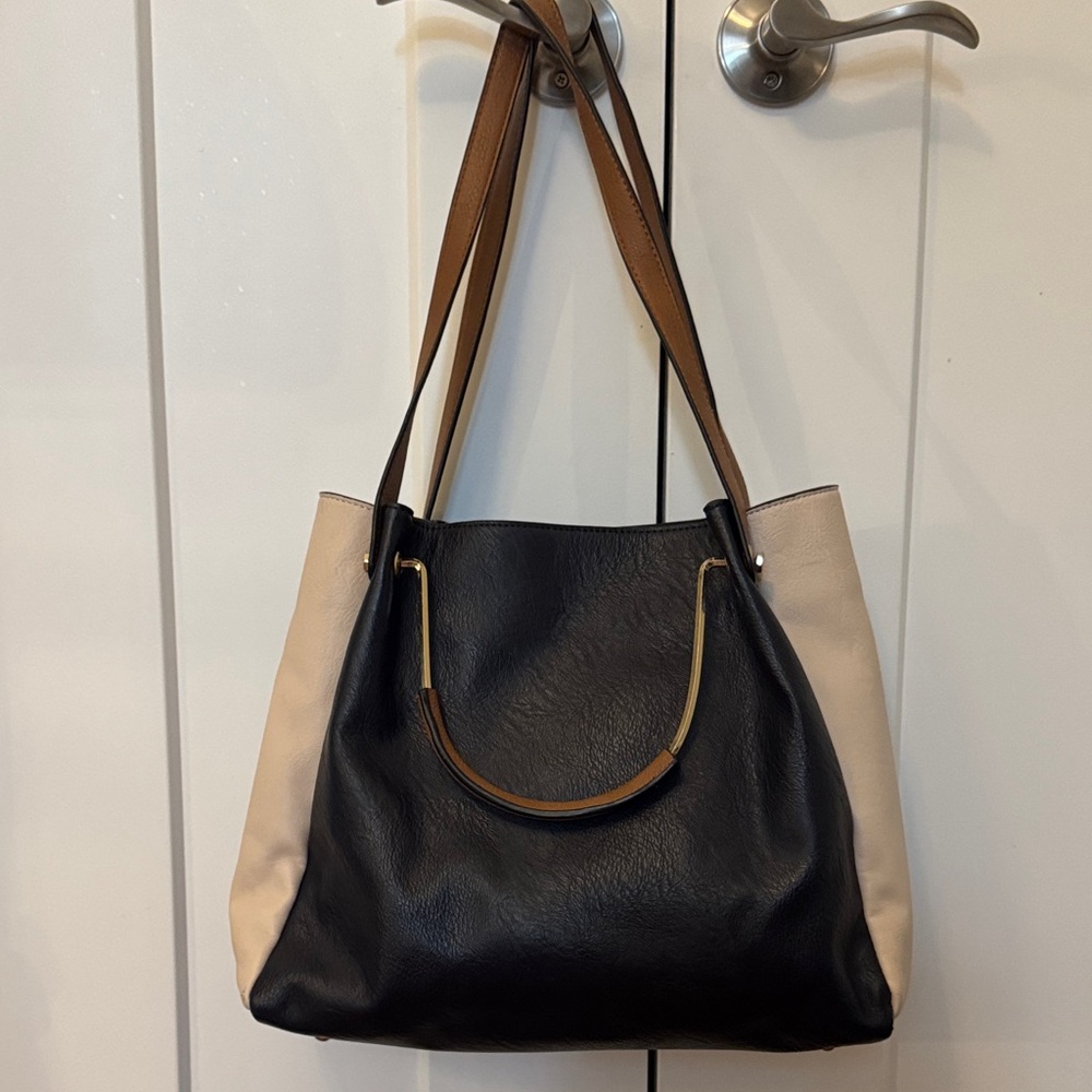 Dune London Navy, Cream and Tan Leather Shoulder Tote - Picture 2 of 10
